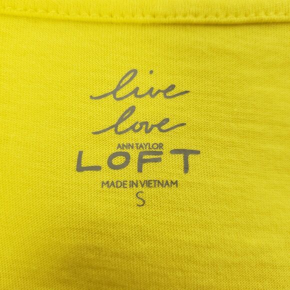 Ann Taylor Loft Womens T Shirt Small Yellow Live Love Short Sleeve V Neck Modal - Picture 6 of 8